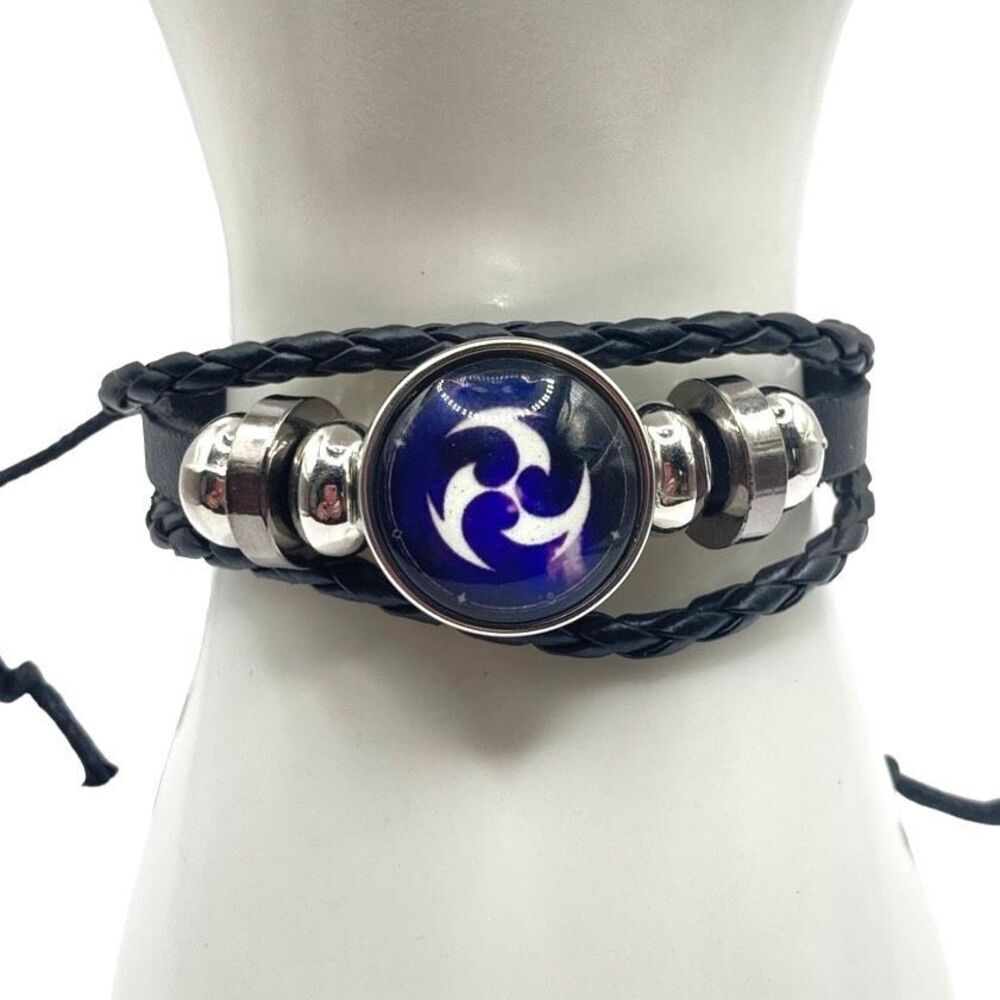 Multi strand black leather Thunder charm adjustable bracelet